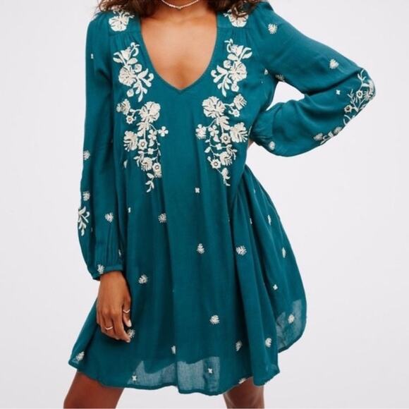 Free People Teal Blue Tennessee Dress - Picture 1 of 10